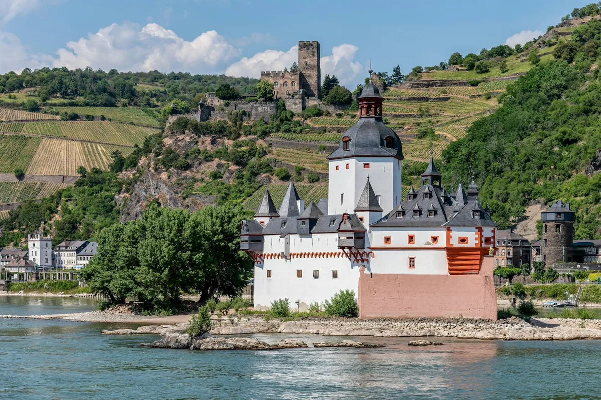 A castle on an island in the middle of the Rhine