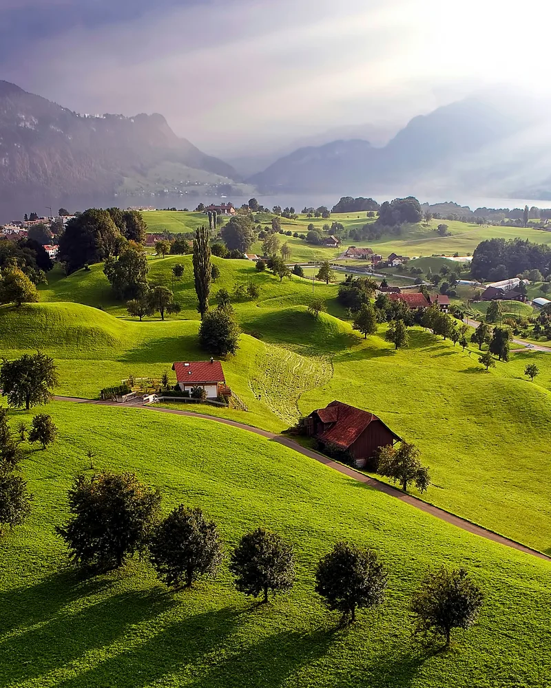 An alpine village & meadows, Austria