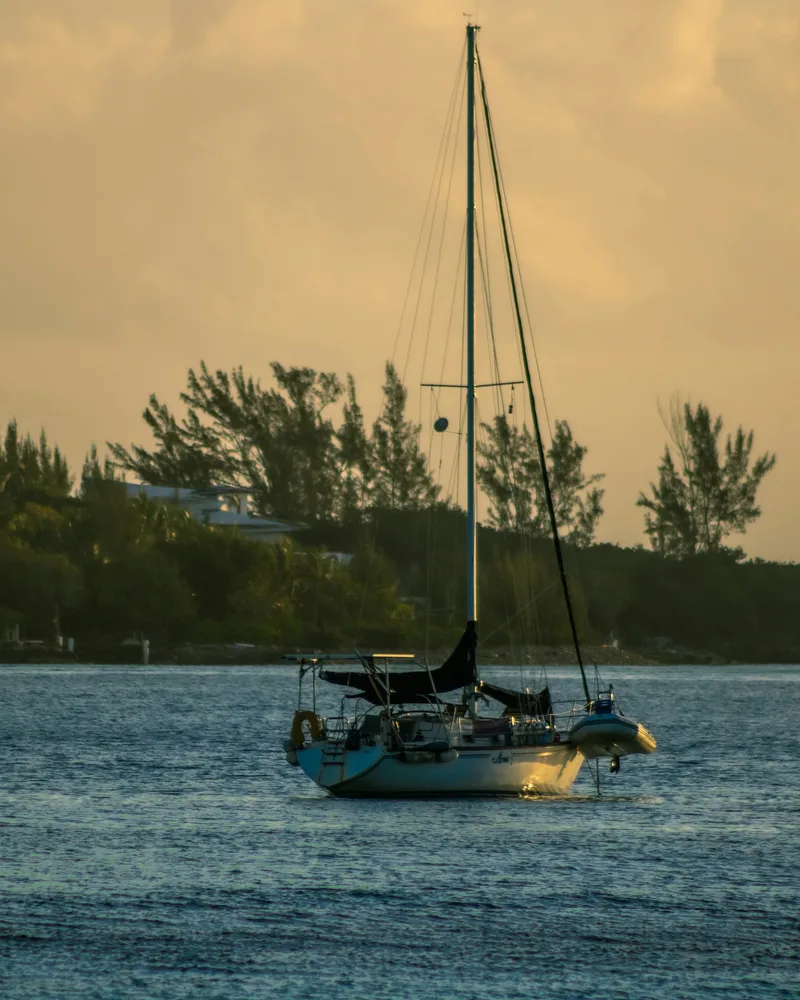 A sailboat on the Sea of Abaco, Bahamas
