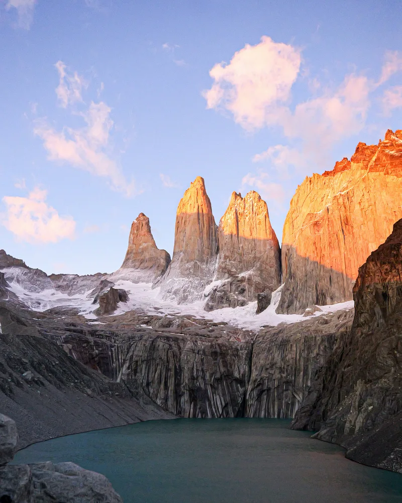 The three granite Torres at dawn, Chile
