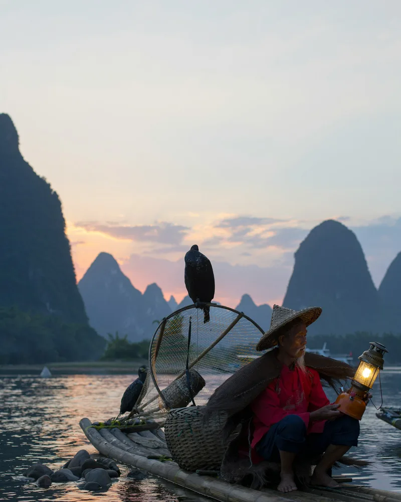 A bamboo raft on the water, China