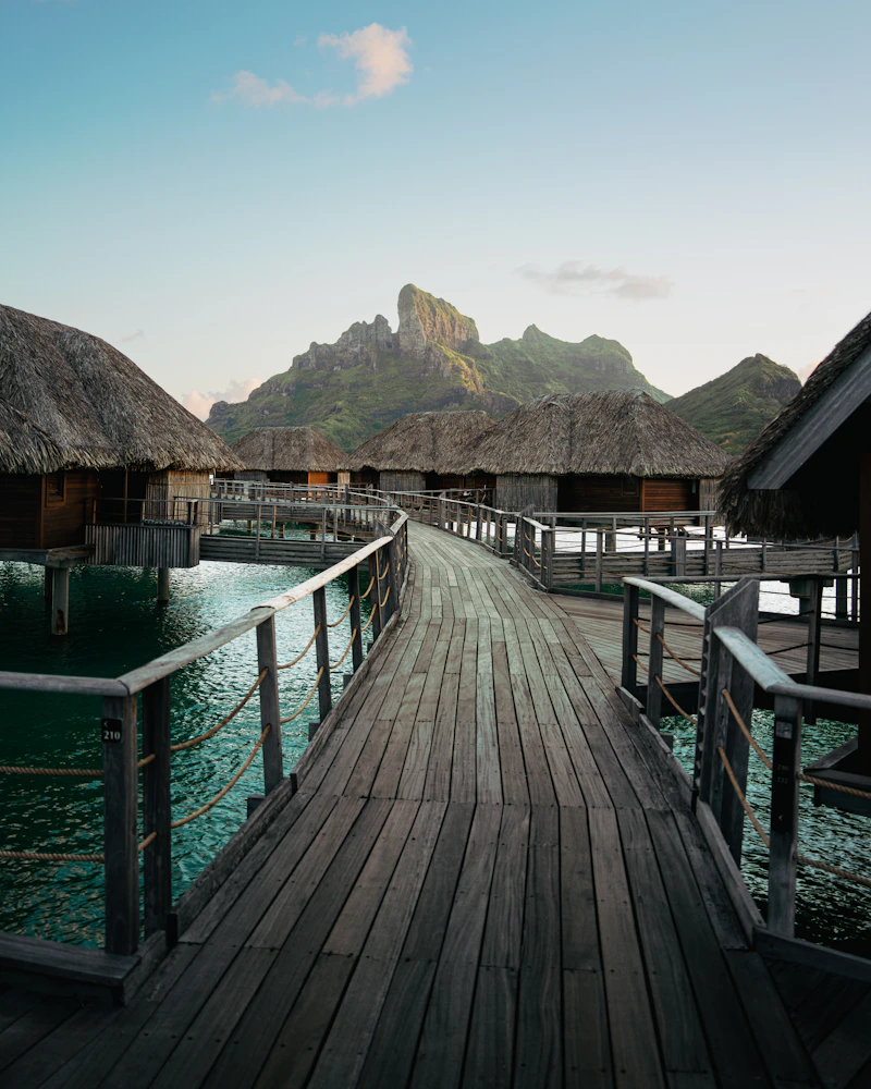 A sunset over the motus, French Polynesia