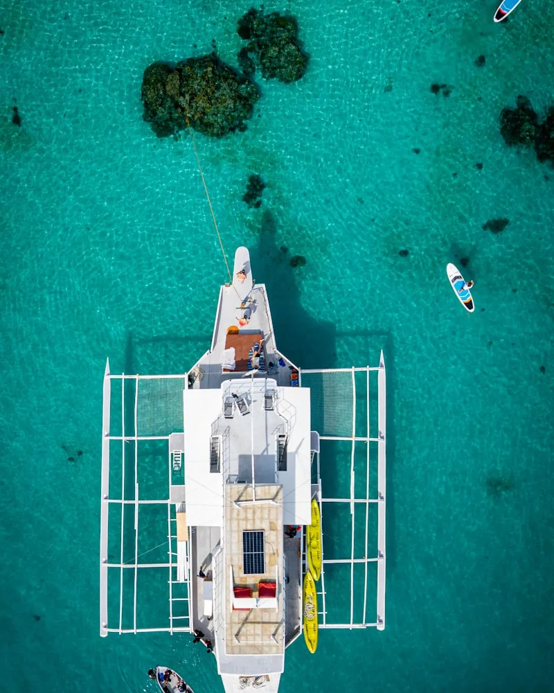 A yacht anchored in the lagoon, French Polynesia
