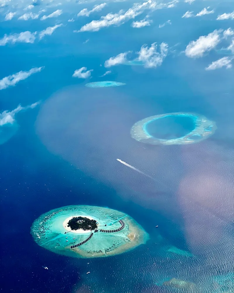 An atoll and lagoon from above, French Polynesia