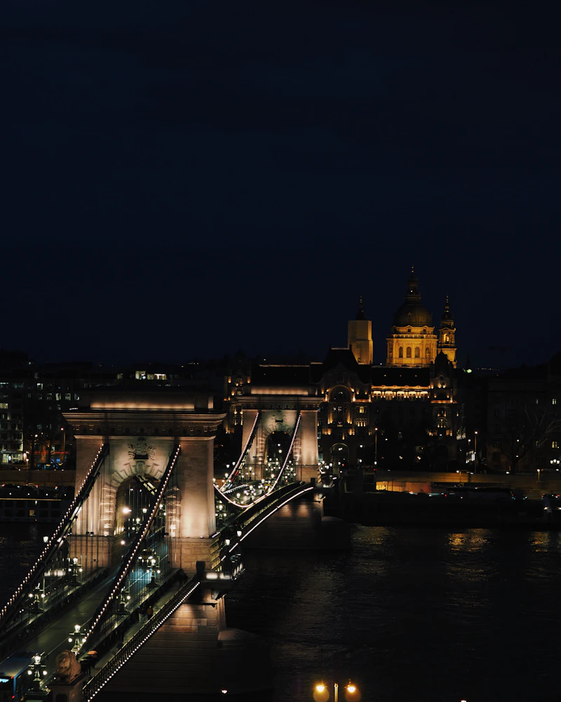 The floodlit skyline at night, Hungary