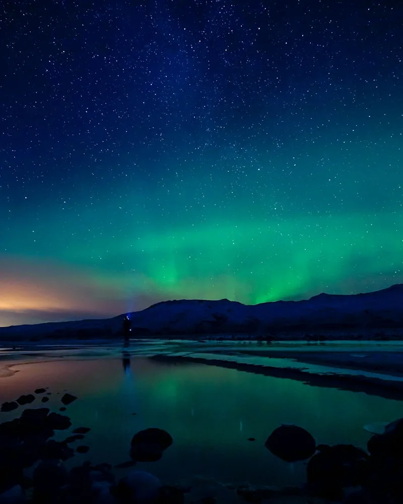 Aurora over ice, Iceland