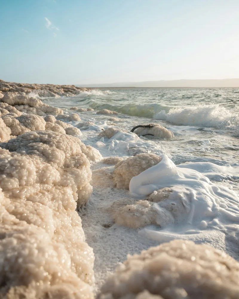 Salt crystal formations along the shore, Israel