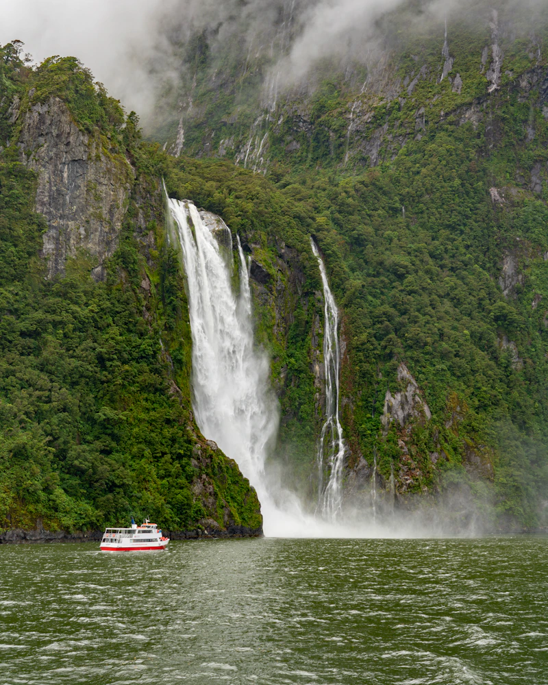 A waterfall into the fjord, New Zealand