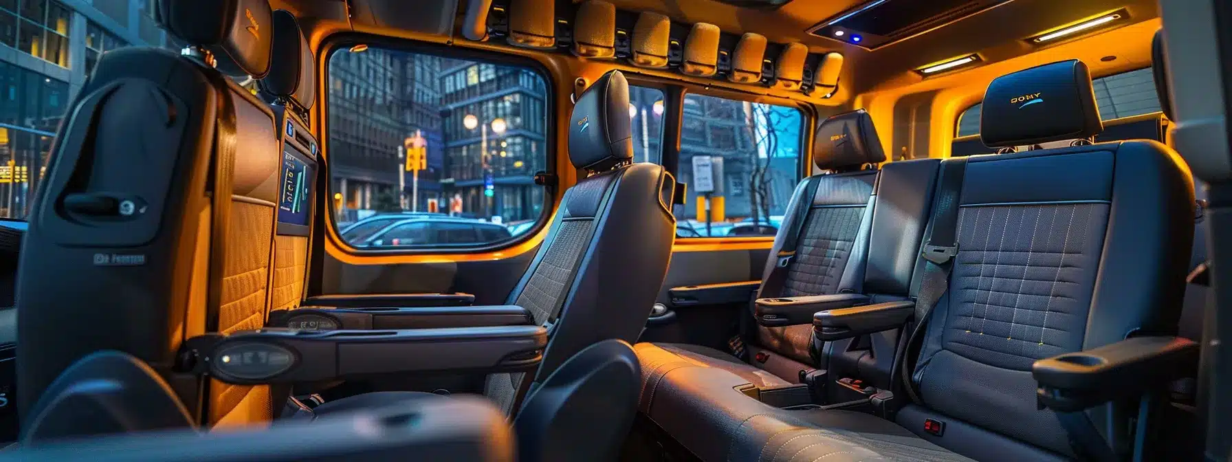 a sleek cleveland airport taxi with plush seats and safety features for a comfortable and secure ride.