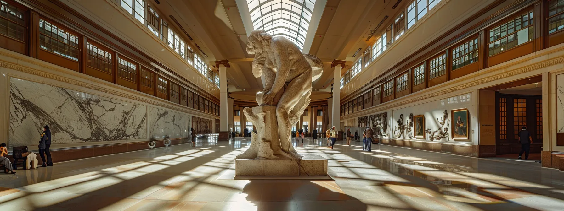 a majestic marble sculpture by auguste rodin stands gracefully in the grand galleries of the cleveland museum of art, surrounded by intricate chinese artwork and ornate decorative pieces, inviting visitors into a world of cultural richness.