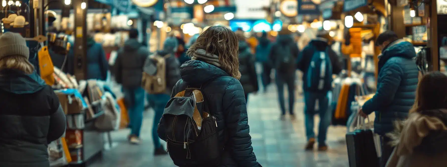 a traveler standing in a bustling cleveland market, surrounded by local vendors offering unique souvenirs and recommendations.