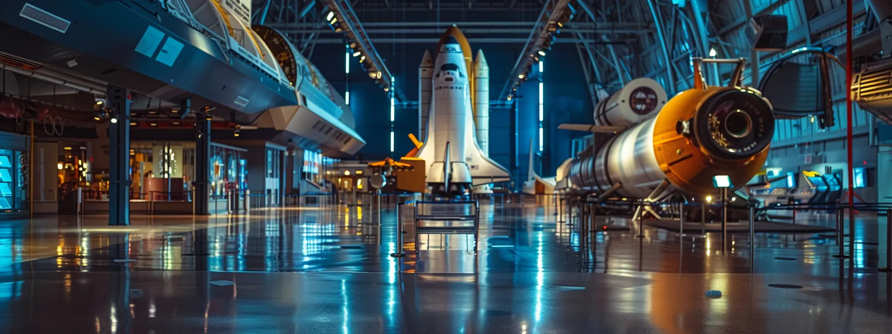 step into the nasa glenn visitor center surrounded by futuristic simulators and historic space artifacts.