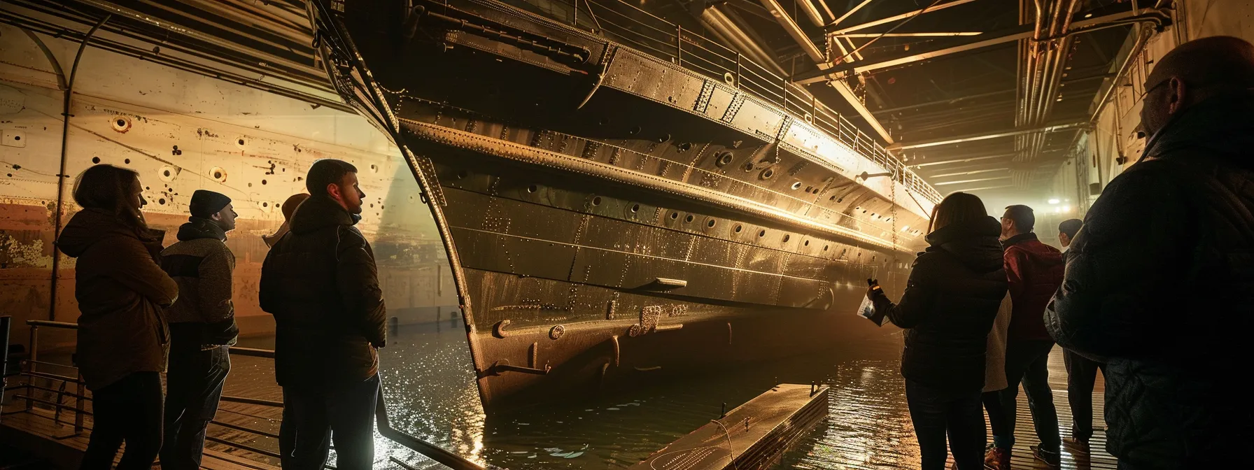 a group of visitors marvel at the massive steamship william g. mather, standing tall on the waters of the great lakes, surrounded by historical artifacts and fascinating engineering details.