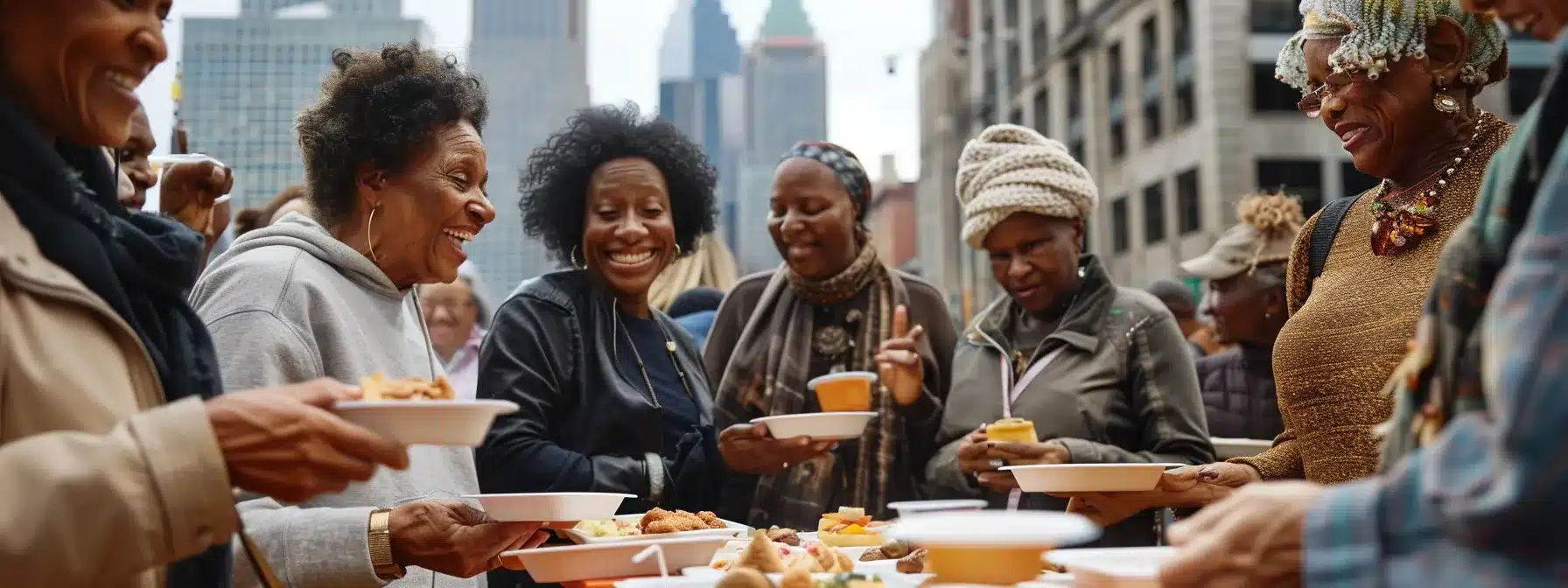 a group of food enthusiasts joyfully sampling diverse dishes at cleveland's iconic eateries during a guided tour.