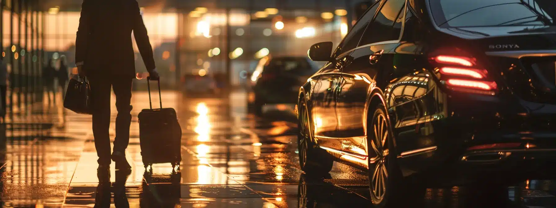 a traveler effortlessly boarding a luxurious private car at the airport, with a courteous driver ready to assist with luggage, creating a seamless transfer experience in cleveland.