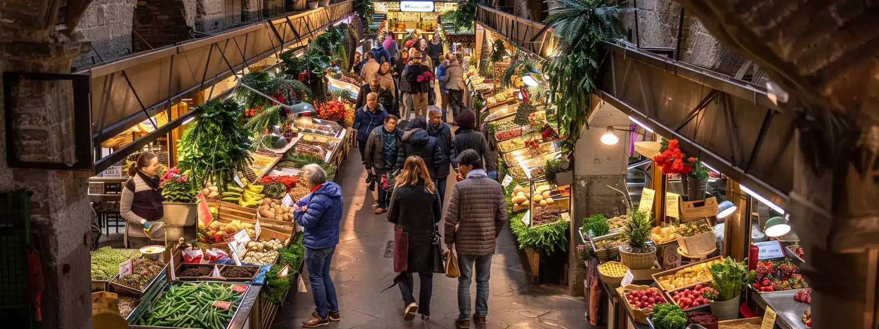a bustling indoor food festival in florence showcases vibrant stalls filled with traditional tuscan dishes, where visitors immerse themselves in the lively ambiance amidst colorful decorations and the aroma of local cuisine.