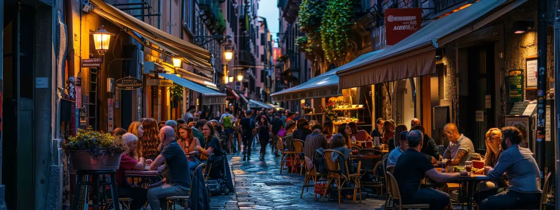 a vibrant urban culinary scene showcases a bustling evening aperitivo gathering, with elegantly arranged plates of ragù and beef accompanied by lively conversations and warm lighting, reflecting the diverse flavors and social atmosphere of gastronomic tours.