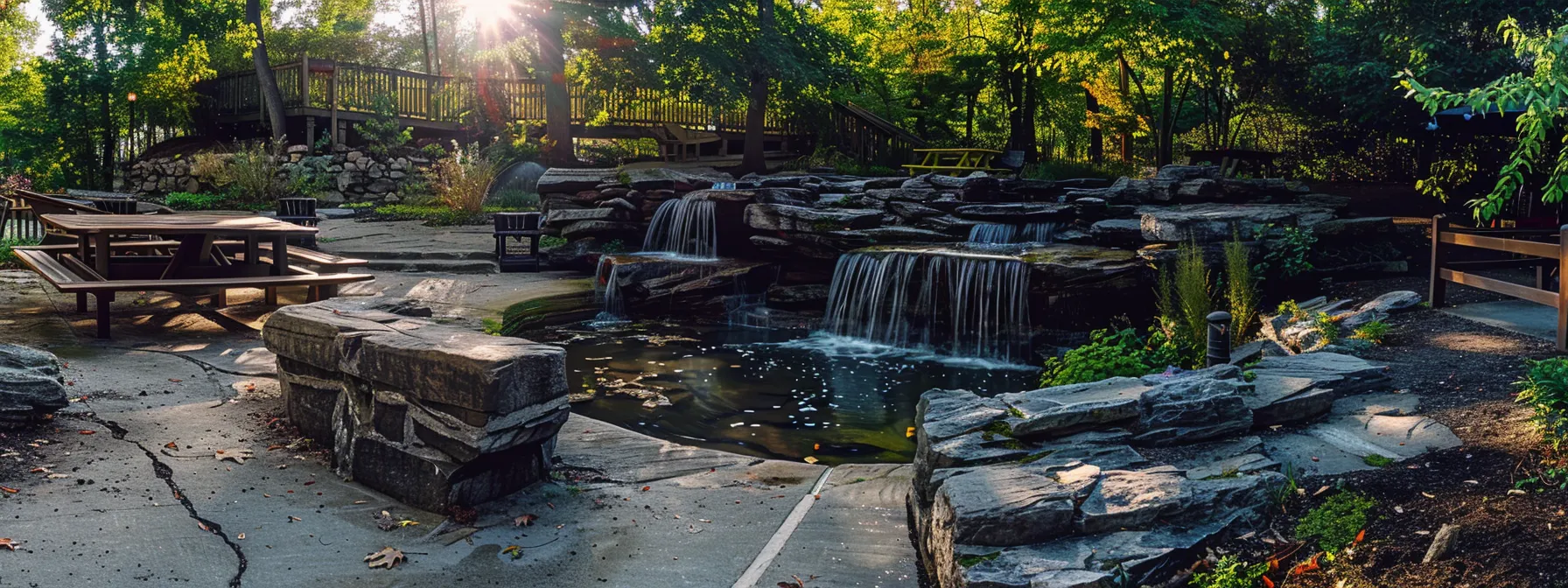 a serene picnic spot nestled by a cascading waterfall, offering a picturesque backdrop for capturing unforgettable memories in cuyahoga national park.